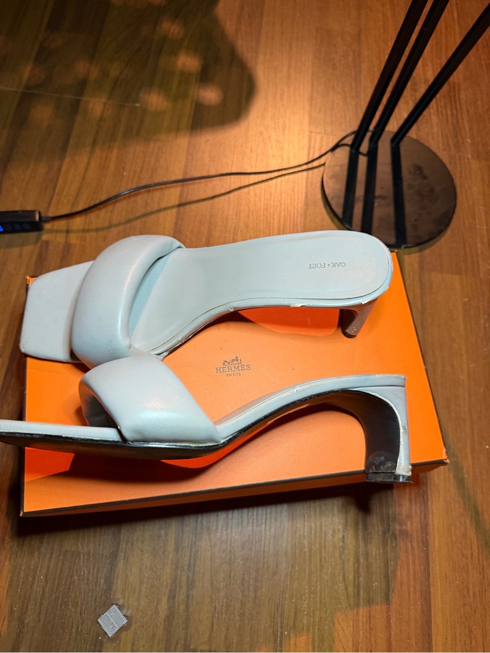 OAK + FORT Powder Blue Leather Slide Heels